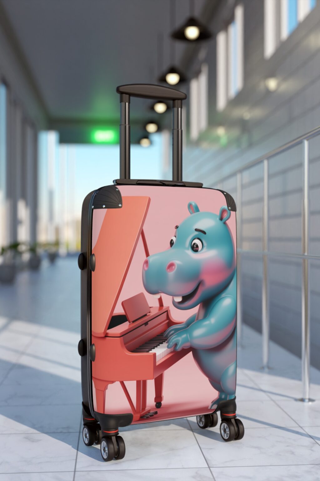Fun Hippo Piano Suitcase, Travel Luggage, Gift for Music Lovers, Cute Carry-On, Kids Travel Essentials