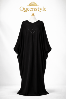Abaya-Kaftan "Nuit d'Orient" – Élégance Noire & Cristaux