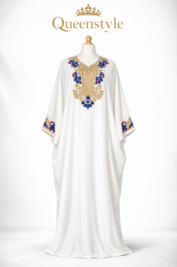 ​Abaya-Kaftan "Sérénité Blanche" – Broderies Florales Méditerranéennes